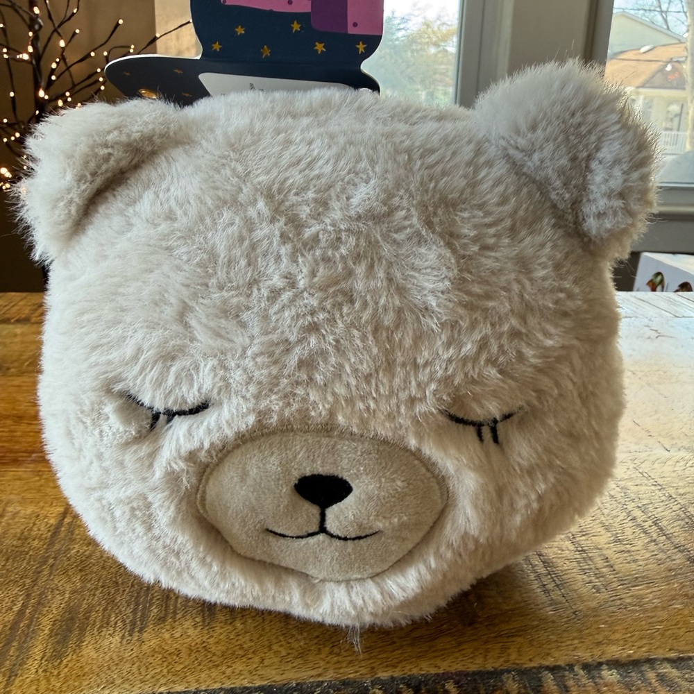 NWT,  2-in-1 Travel Pillow and‎ Eye Mask in a Compact Zippered Bear w/ Clip On